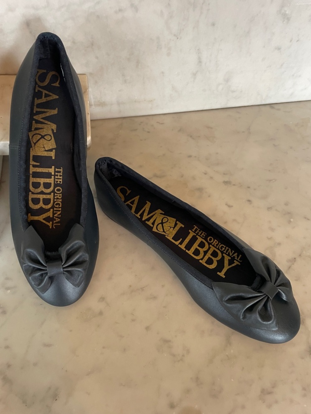 SAM & LIBBY Carlin Navy Bow Tie Ballet Flats 6 1/2 M NWOT
